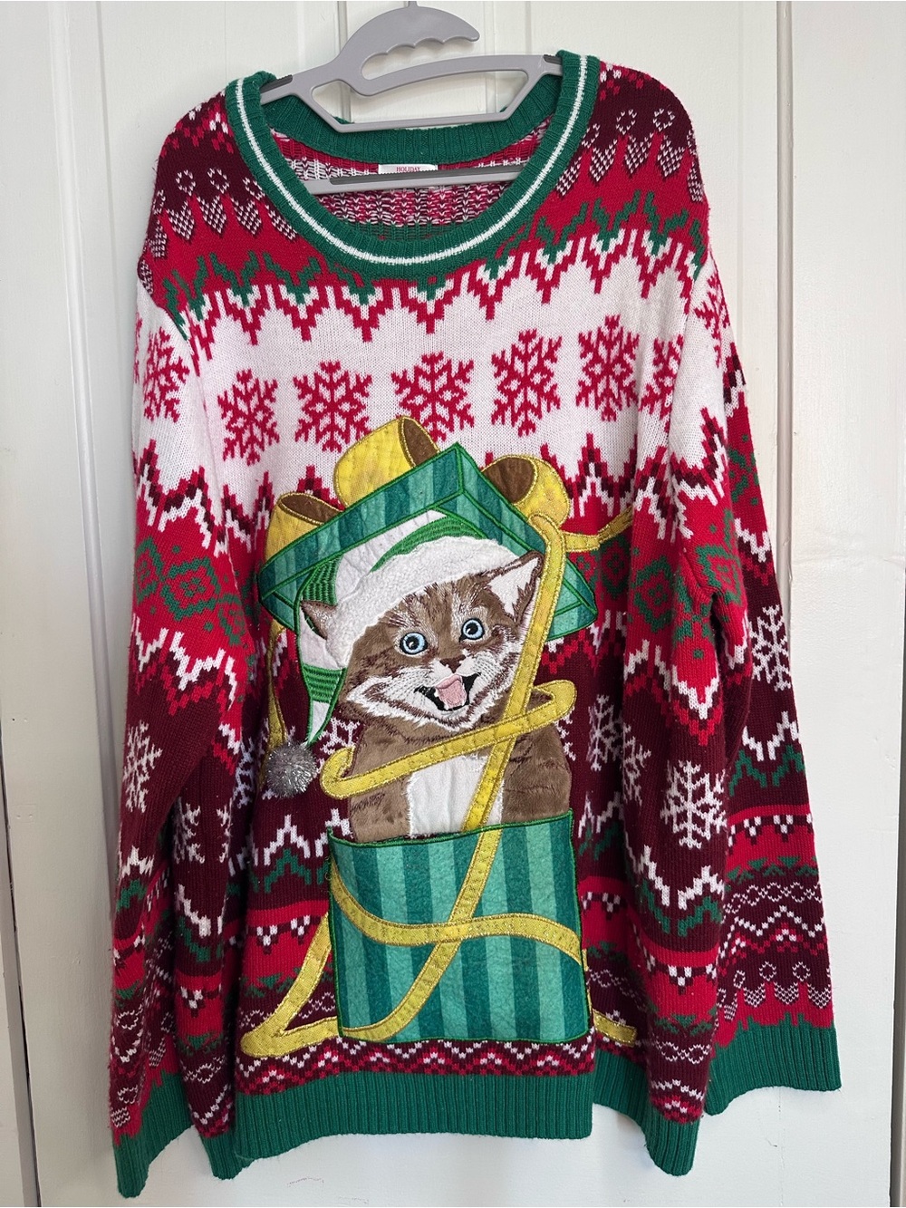 Ugly Christmas sweater Men’s 3XL Cat Fair Isle Crewneck Knit Pullover Sweater